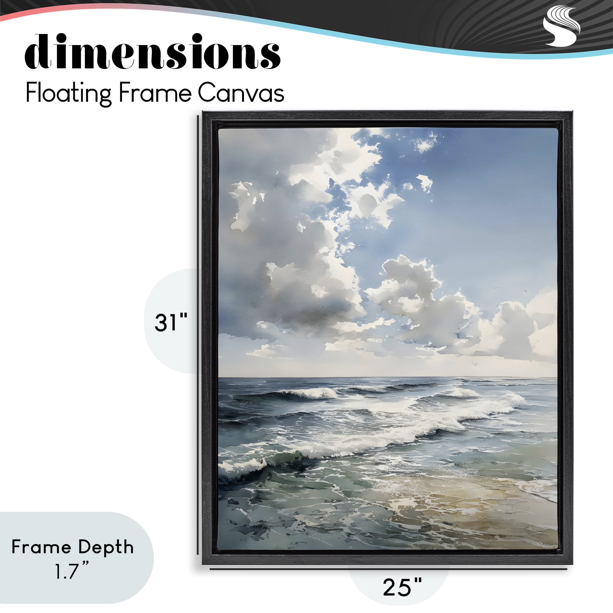 Stupell Industries Soft Waves & Clouds Black Framed Floater Canvas Wall Art, design by Franklyn Gregory