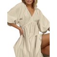 thumbnail image 4 of Women'S V Neck Short Puff Sleeve A Line Midi Dress Color L, 4 of 8