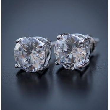 Large 2CT Round Cut Lab WHite Diamond Sterling Silver Stud Earrings