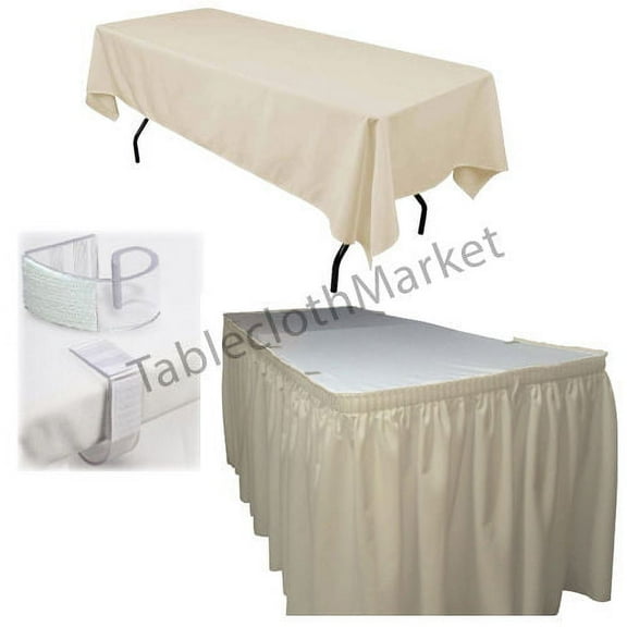 POLYESTER PLEATED TABLE SET SKIRT skirting 21' Ft   clip   Topper Media Day", (Color: Ivory)