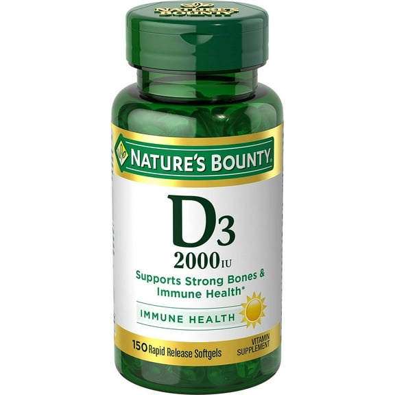 Nature's Bounty Vitamin D, Supports Immune Health & Bone Health, 2000IU Vitamin D3, 150 Softgels ,150 Count (Pack of 3)