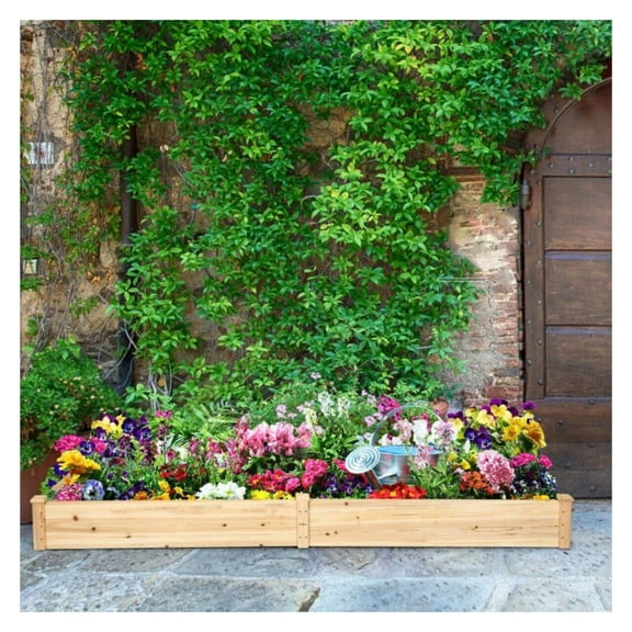 Raised Garden Bed Wooden 8x2 ft - Fir Wood Vegetable Planter Box with Divider for Patio, Backyard, Lawn - Outdoor Plant Growing Container - 97" x 25" x 10"