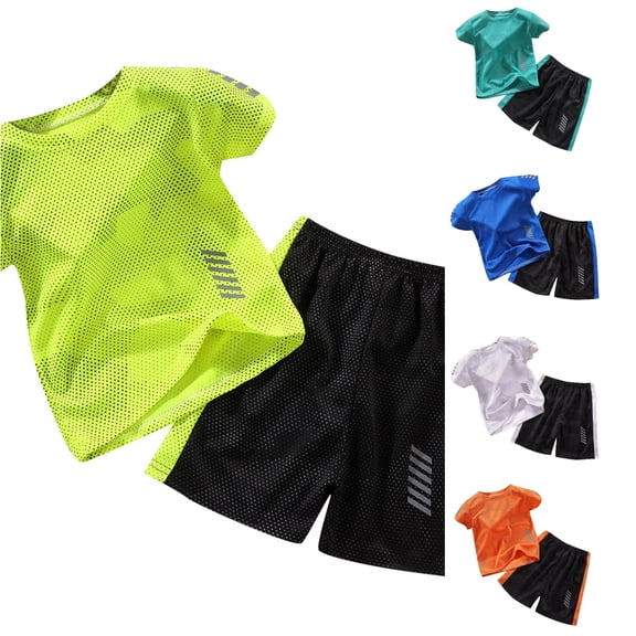 TIANZEN Kids Sports Shorts Sets Boys Girls Quick Drying Tracksuit 2 Piece Basketball Performance Tank Top And Mesh Shorts Set Toddler Boys Fall Outfits