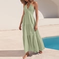 thumbnail image 5 of LWavelet Womens Halter V Neck Tiered Maxi Dress Summer Beach Vacation Daily Casual Dress Light Green S, 5 of 5
