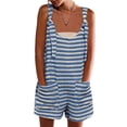 thumbnail image 3 of Women Summer Casual Sleeveless Romper Loose Striped Tied Shorts Overalls Jumpsuit with Pockets, 3 of 5