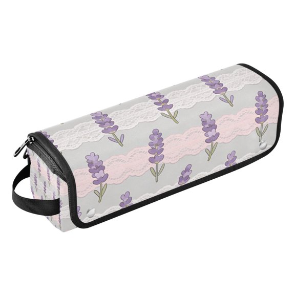 Hair Tools Storage with Heat Resistant Mat- Purple Reed Grass Printed Curling Iron Travel Bag/Flat Iron Case for Women