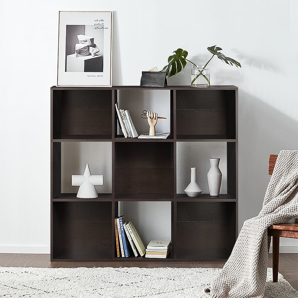 Kepooman 9 Cubes Wood Organizer Storage Bookcase, 4-Tier Bookshelf Cabinet, Dark Brown Kepooman 9 Cubes Wood Organizer Storage Bookcase, 4-Tier Bookshelf Cabinet, Dark Brown
