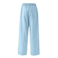 thumbnail image 5 of Wxirdiow Little Girls Sweatpants Girls Wide Leg Linen Pants Casual Summer Beach Palazzo Pants Flowy Boho High Waisted Lounge Trousers with Pockets Sky Blue Size,12-13 Years, 5 of 6