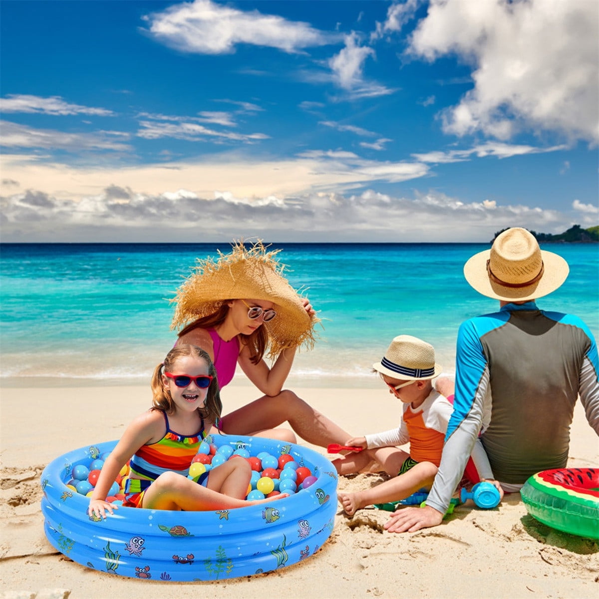 Yanxiao Pink 3 Rings Kiddie Pool for Toddler, 51.2”X15.8” Ocean World Round Kids Swimming Pool, Baby Ball Pit Inflatable Pool, Kids Pool for Indoor or Outdoor
