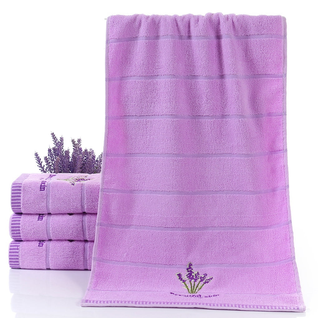 TureClos Pure Cotton Thicken Stripe Face Towels Lavender Pattern
