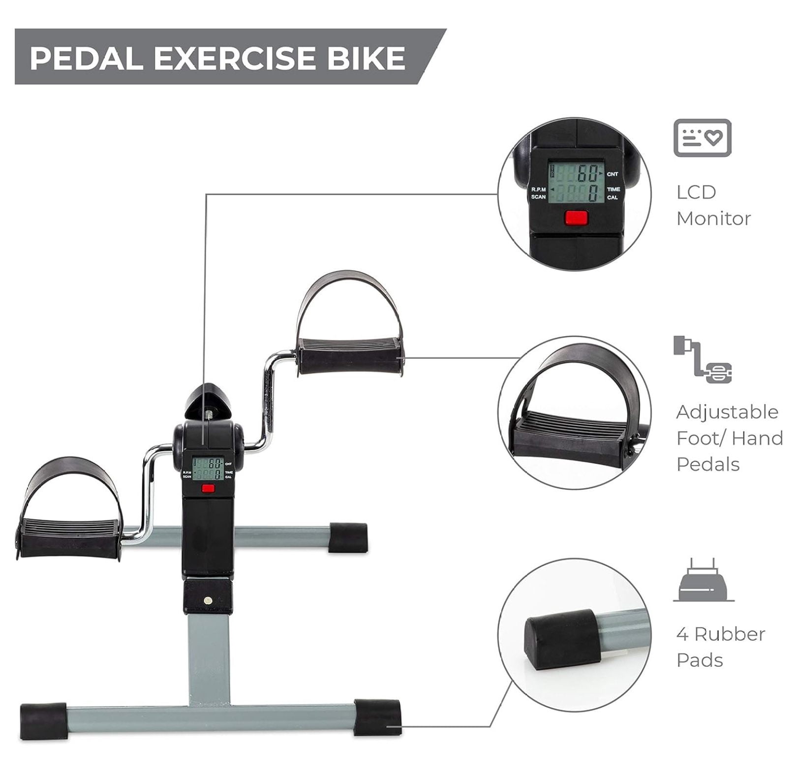 Pedal Exercise Mini Cycle Bike Great for Home or Office Workout - Digital Display for RPMs, Calories, Time, Speed, Distance - Under Desk for Legs - for Arms