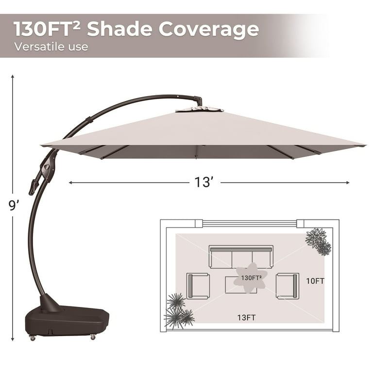 Grandpatio 10 x 13 ft Rectangular Tilt Adjustable Curved Cantilever Umbrella with Base Grandpatio 10 x 13 ft Rectangular Tilt Adjustable Curved Cantilever Umbrella with Base