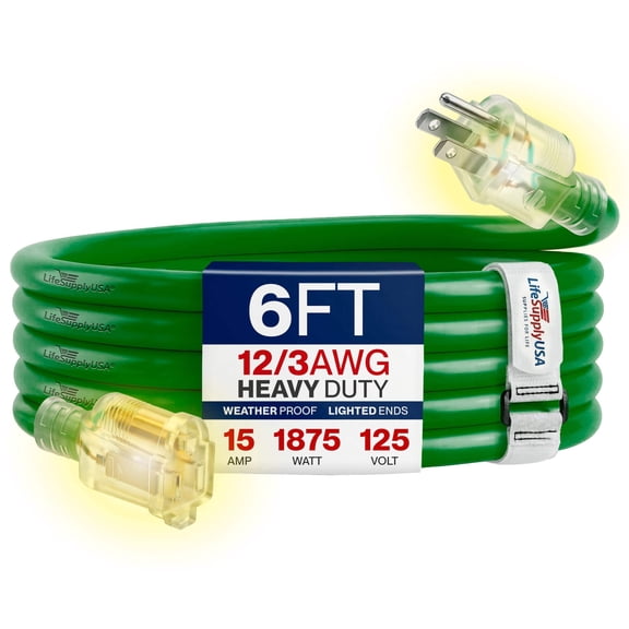 Outdoor/Indoor Extension Cord Heavy Duty 3 Prong SJTW, Waterproof, Flexible Cold-Resistant Long Power Cord by LifeSupplyUSA