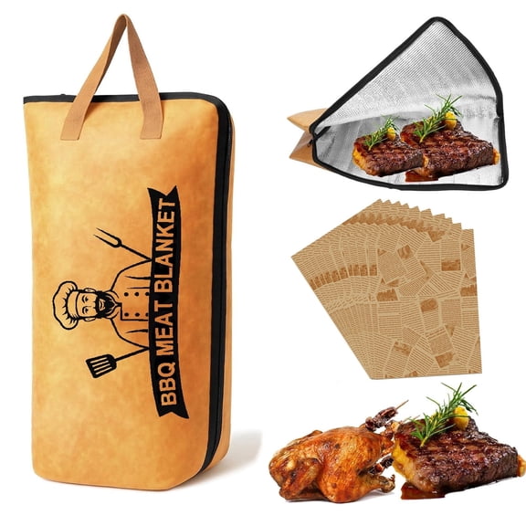 Insulated Barbecue Meat Resting Blanket 21 x 15 Inch, Reusable Grill Warmer Bag for Turkey Pork Shoulder Beef, Bonus 10 Oil‑Absorbing Papers