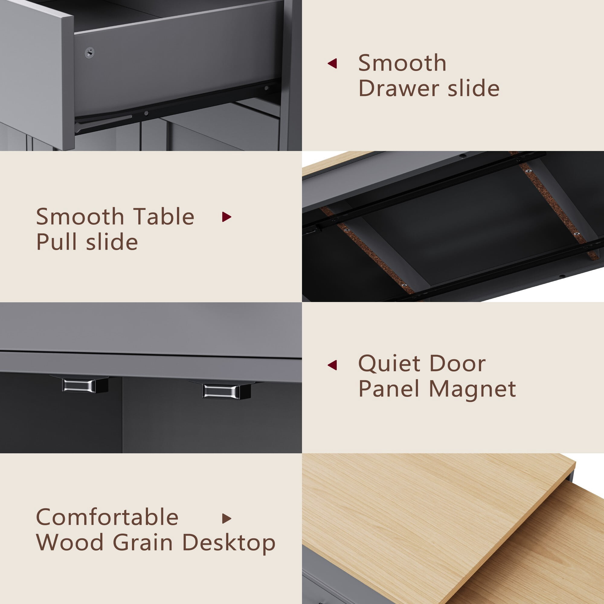 AENKYO Extendable Kitchen Island Cart with Storage, Rolling Dining Table with Drawers & Cabinets, Gray