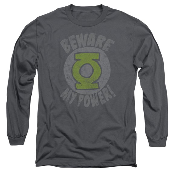 Green Lantern Beware Long Sleeve Adult 18/1 T-Shirt Charcoal