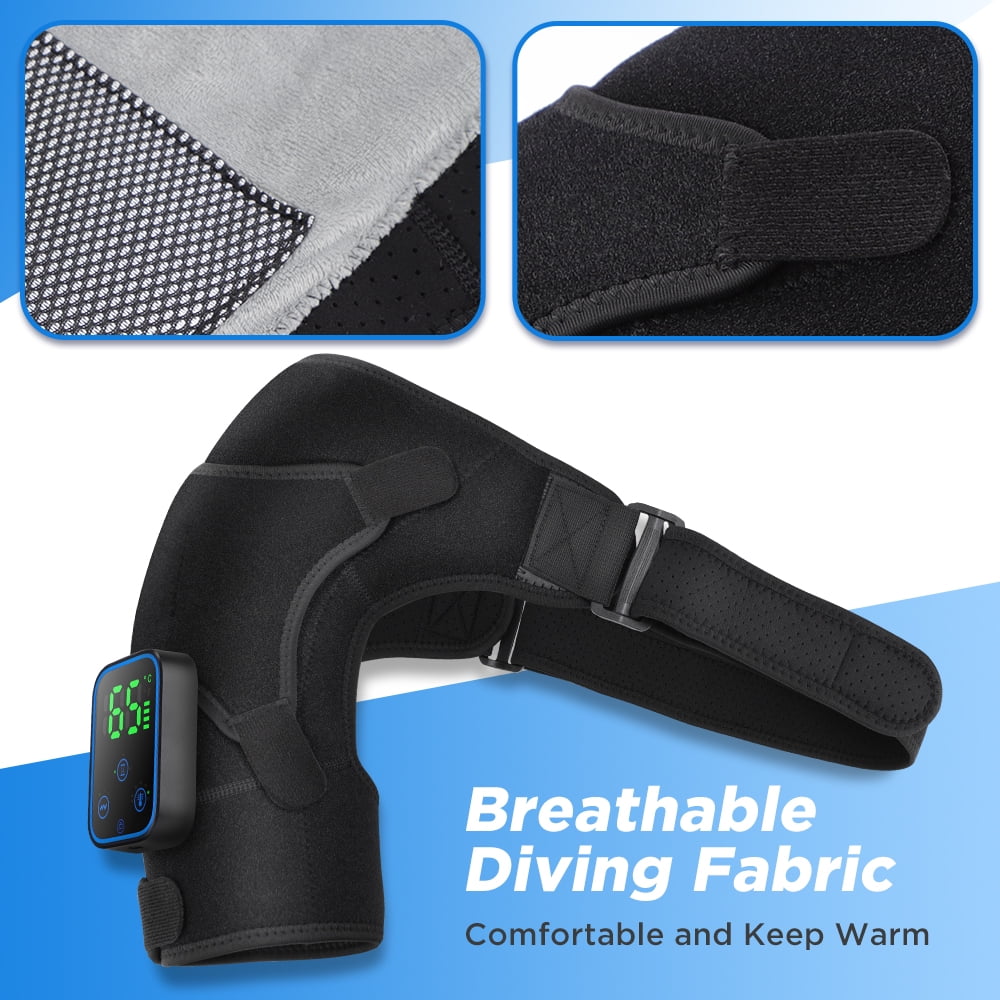 Heated Shoulder Brace Wrap, Cordless Shoulder Heating Pad Massager with Vibration, App Control Detachable Controller, 7 Heat 15-60 Timers, Electric Shoulder Massage for Shoulder Relief Arm Support