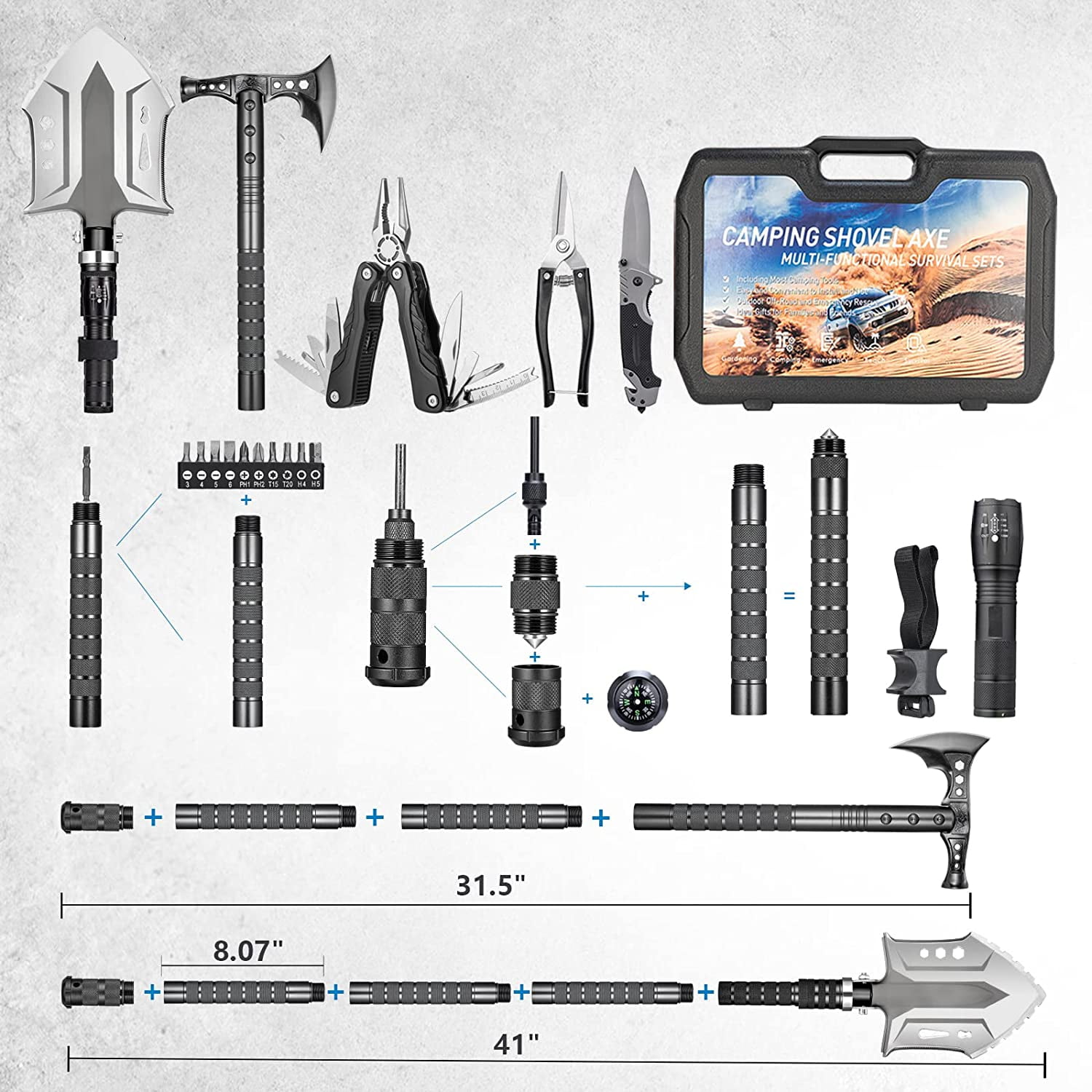 Camping Shovel Axe Outdoor Survival Shovel Set with High Carbon Steel Camping Gear for Men Outdoor Caming Hiking Backpacking Emergency