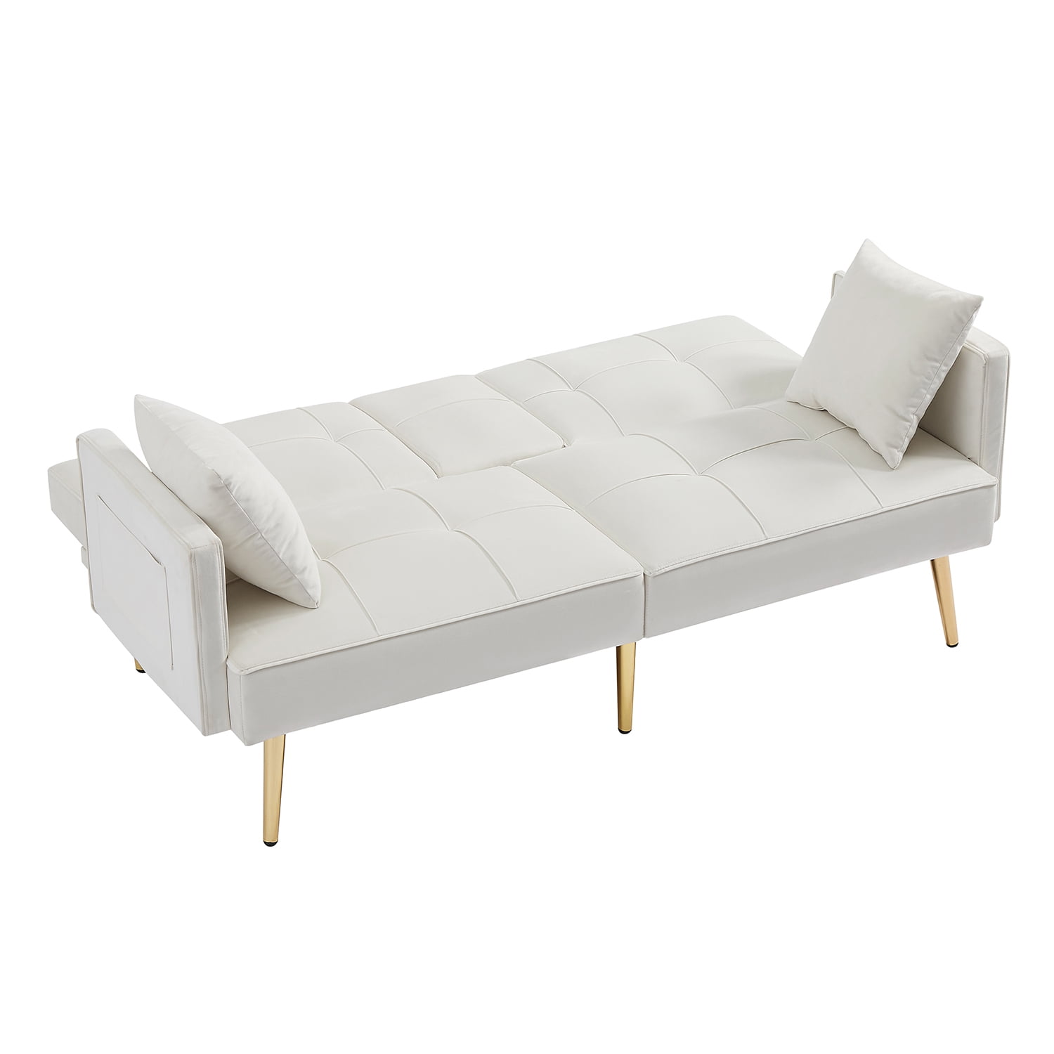 Kadyn Upholstered 2-Seat Futon Sofa, Velvet Sofa Bed with Armrest, Futon Sofa Couch for Living Room, Cream White