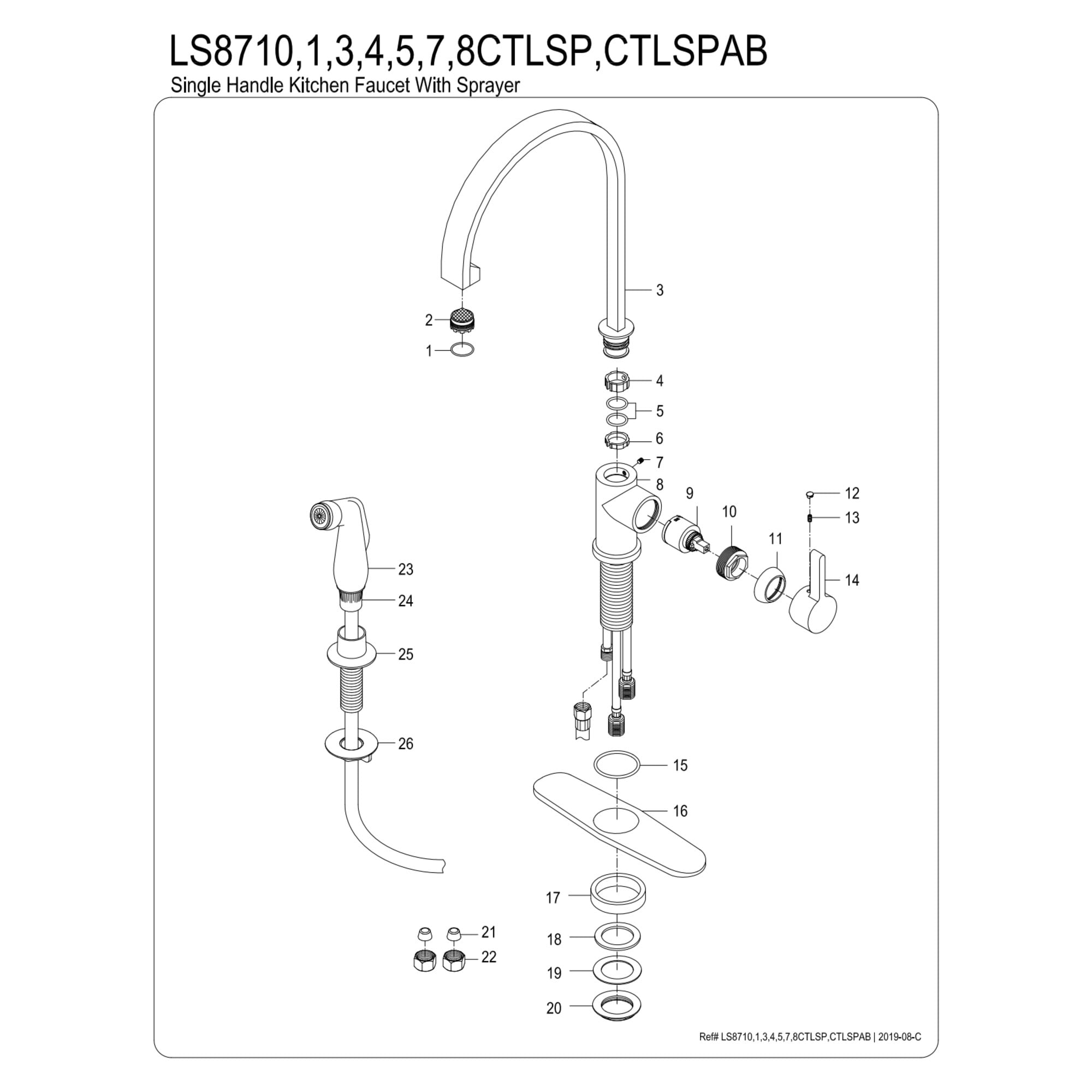 Gourmetier LS8713CTLSP Continental Single-Handle Kitchen Faucet with Side Sprayer, Brushed Brass