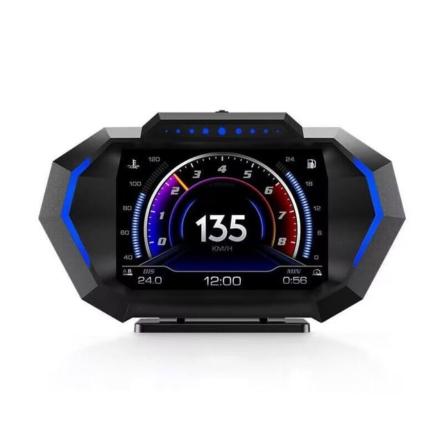 AZIJYV Obd2 Pantalla de calibre con velocidad, pantalla Heads Up para automóviles P24, consumo de combustible, RPM, alarma de exceso de velocidad, velocímetro digital OBD+GPS adecuado para todos los a