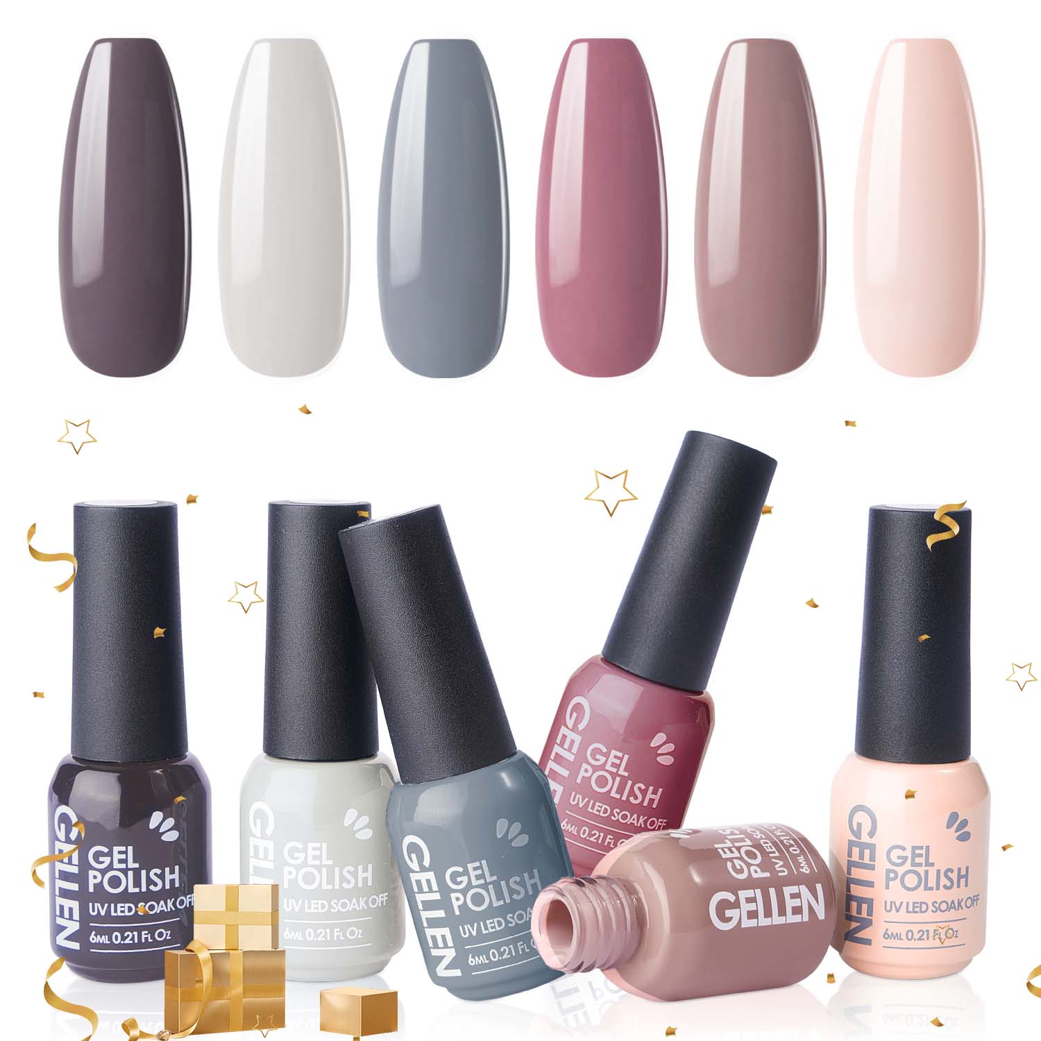 Gellen Gel Nail Polish Kit 6 Colors Nudes & Grey photo 1
