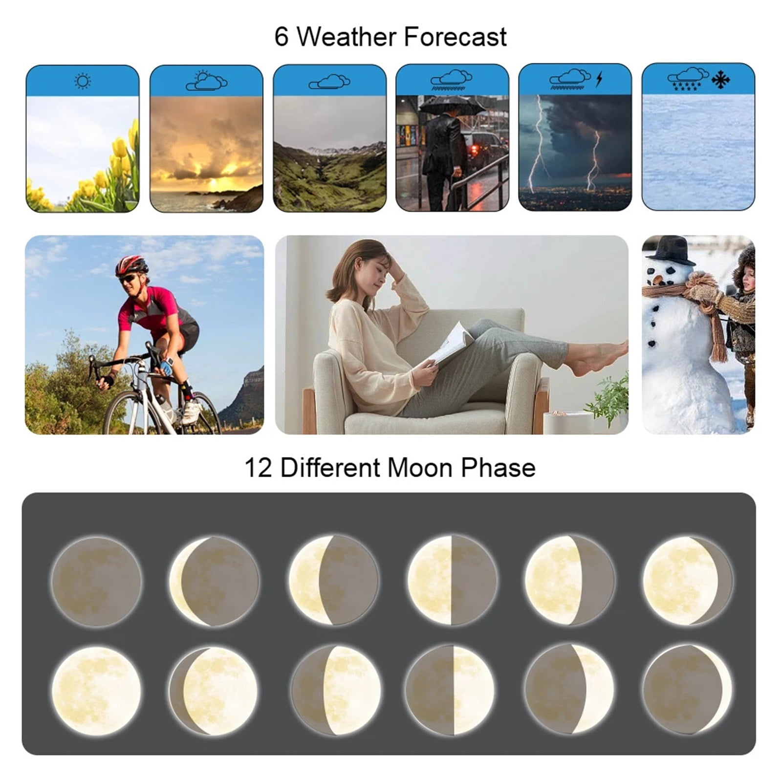 Weather Station Wireless Digital Indoor Outdoor Forecast Hygrometer Humidity Temperature Meter With 3 Sensors ,Excellent Visual Experience