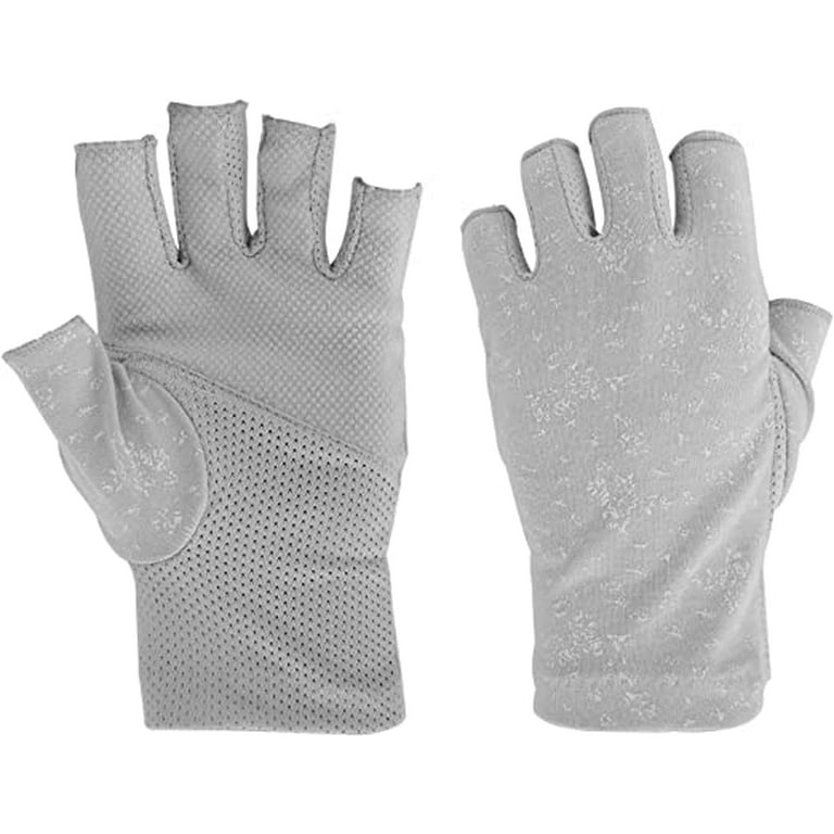 Lightweight Summer Fingerless Gloves Men Women UV Sun Protection Driving  Cotton Gloves-Gray