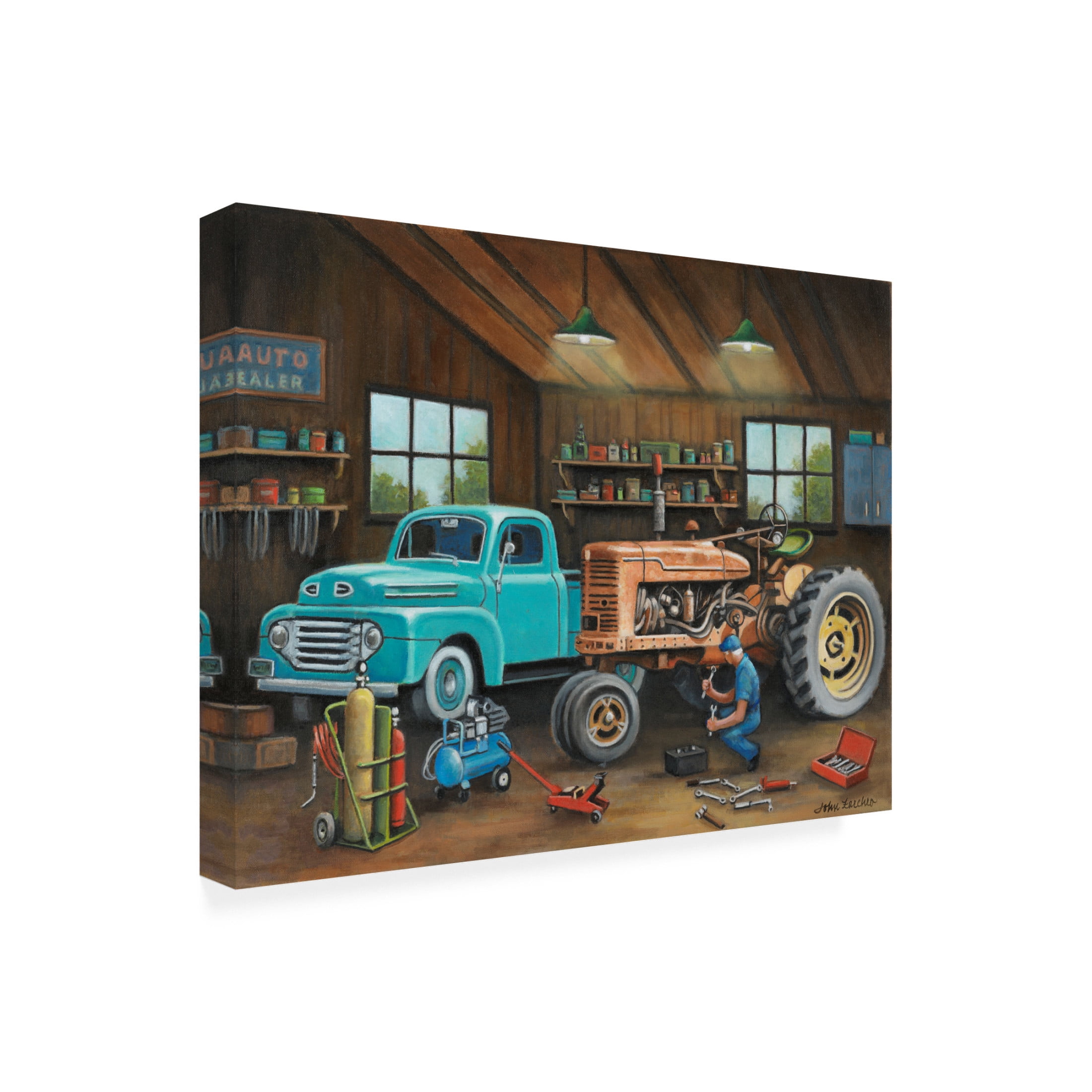 Canvas Wall Art - John Zaccheo 'Grandpas Garage' Wall Art for Living Room, Bedroom, or Office Décor by Trademark Fine Art - 32 x 24 Inches