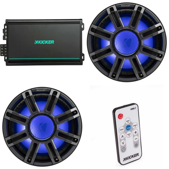 Kicker (2) 51MWF124 - MWF 12-Inch Premium Marine Subwoofer (free-air) 4-ohm & 48KMA6004 Marine Amp Bundle ( Includes LED Remote )