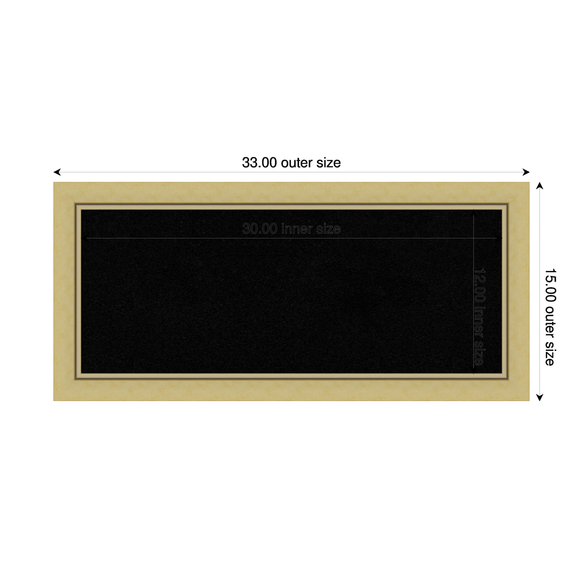 Amanti Art Black Cork Board Framed Landon Gold Narrow Bulletin Board 33 in. x 15 in.
