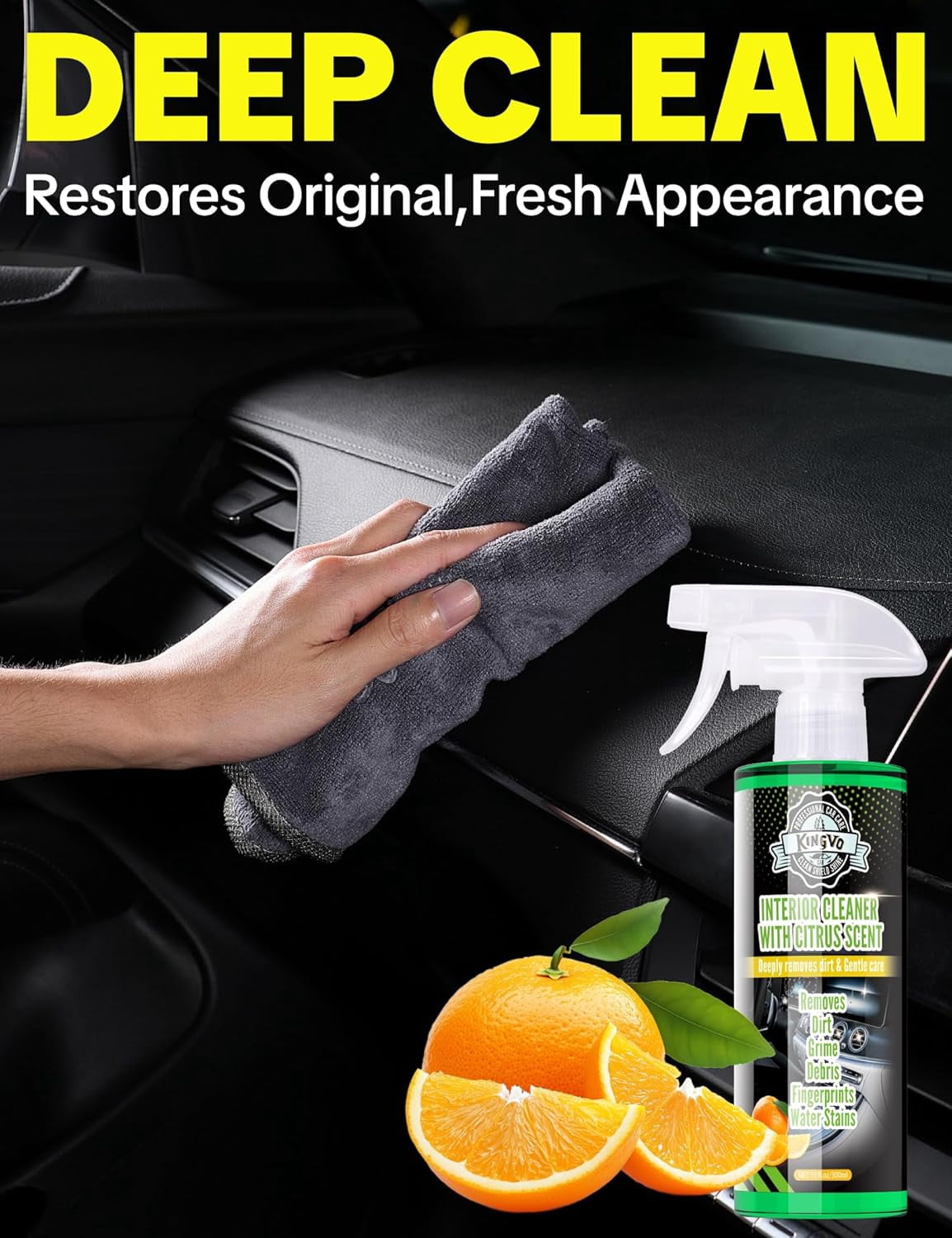 Car Interior Cleaning Spray, Multi-Function Leather Seat Cleaning Set, Car Cleaning Kit, Car Dashboard Vinyl Detail Cleaning Supplies Set, Citrus Scent