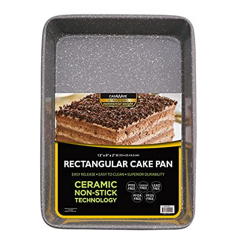casaWare 13 x 9 x 2-inch Ultimate Series Commercial Weight Ceramic Non-Stick Coating Rectangular Cake Pan (Silver Granite)