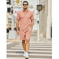 thumbnail image 5 of COOFANDY Men's Waffle Knit Polo Shirt and Shorts Set 2 Pieces Outfits Summer Suit Casual Tracksuit with Pockets, 5 of 6