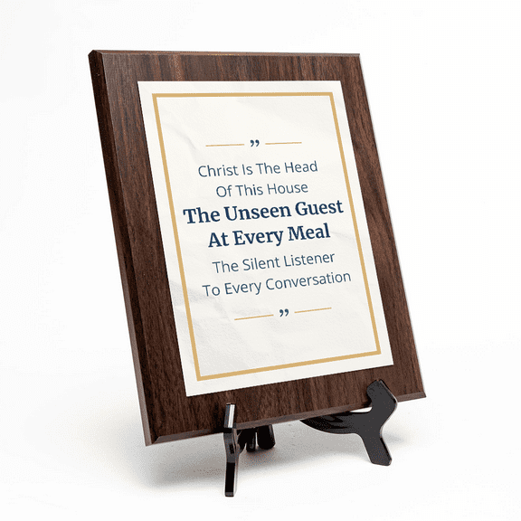 Christ Is The Head Of This House The Unseen Guest At Every Meal The Silent Listener To Every Conversation, Wooden Frame 9x12 Decorative Wall Plaque With Easel Acrylic Stand | Religious Plaques