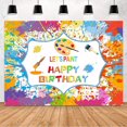 thumbnail image 1 of Telón de fondo para cumpleaños con diseño de Let's Paint, decoración para fiestas de cumpleaños, suministros para pintar, salpicadura de graffiti colorido, pincel para pared, fondo para fotografía,, 1 of 4