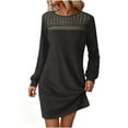 thumbnail image 3 of UPPADA Long Sleeve Ribbed Knit Mini Dress for Women Pullover Crewneck Dress Casual Stretchy Ribbed Dress Crochet Lace Flattering Dress All Season Wear Dress Dark Gray,M, 3 of 9