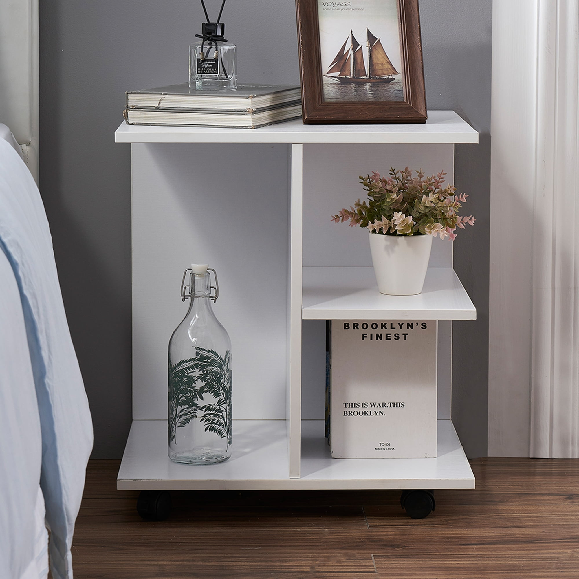 LIFUSTTG Nightstand Modern Side End Table on Wheels, Bedroom Bedside
