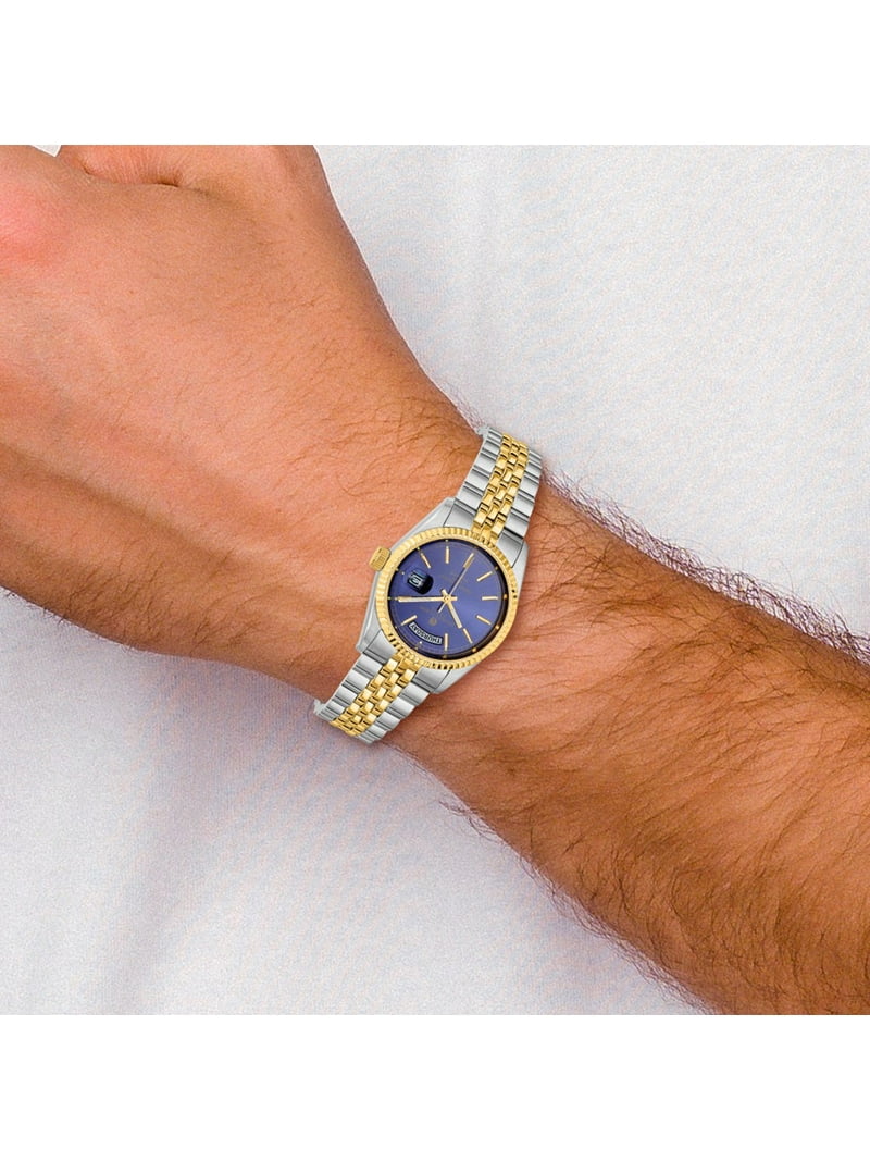 Charles Hubert Mens Two-Tone Blue Dial Panther Link Watch