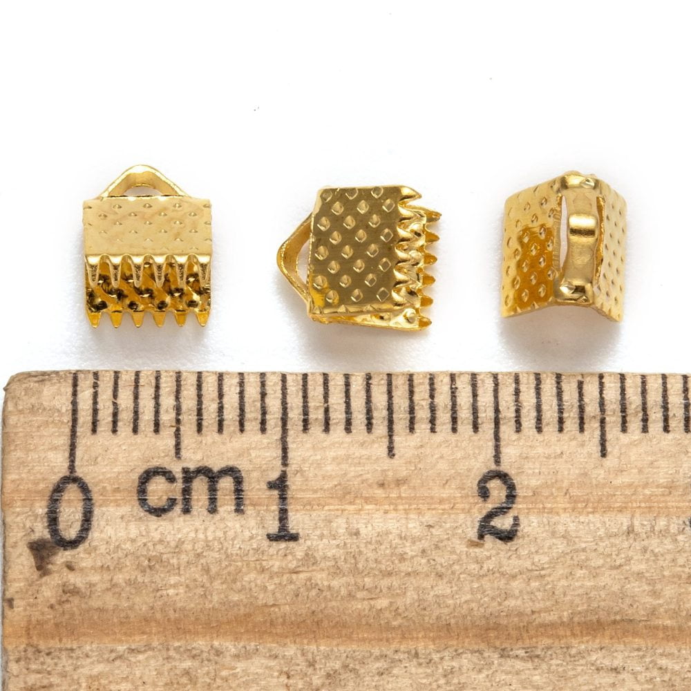 2000pcs Iron Ribbon Crimp Ends Golden 6x7mm hole: 2mm