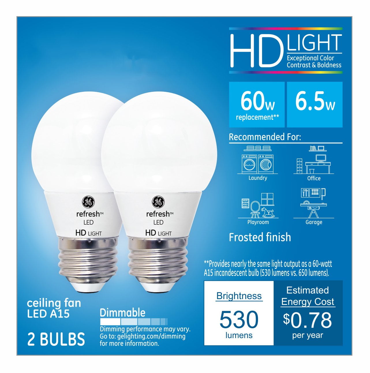 GE Lighting 92208 LED Refresh HD 6.5-watt (60-watt 530-Lumen Light with Medium Base, Daylight, 2-Pack - Walmart.com