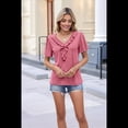 thumbnail image 4 of Blusas y Túnicas Informales de Corta con Cuello en V para Mujer, Grandes Rosa XXL, 4 of 9