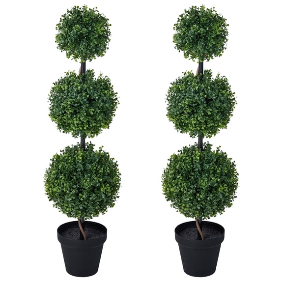 DR.Planzen 2 Pack 3ft Artificial Triple Ball Boxwood Topiary Tree, Realistic Faux Topiary Tree Indoor Outdoor, Low Maintenance Artificial Greenery for Patio Front Door Home Office