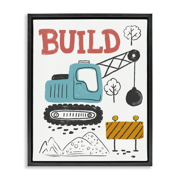 Stupell Industries Construction Build Phrase Transportation Painting Black Floater Framed Art Print Wall Art, 17 x 21