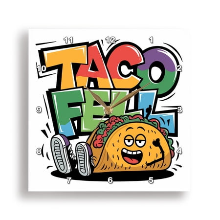 3dRose, Funny Cool Colorful Taco Fell Taco Man Fell Over Pun Graffiti Art, 15x15 Wall Clock