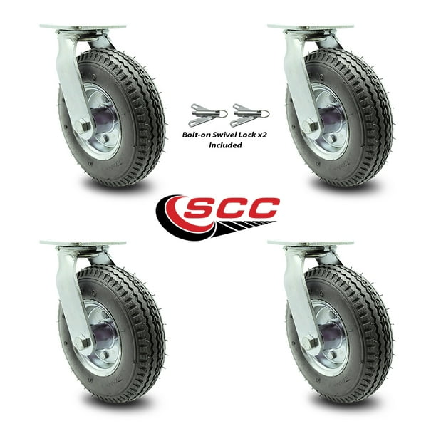 8" Pneumatic Caster Set of 4 2 Swivel with BoltOn Swivel Lock/2