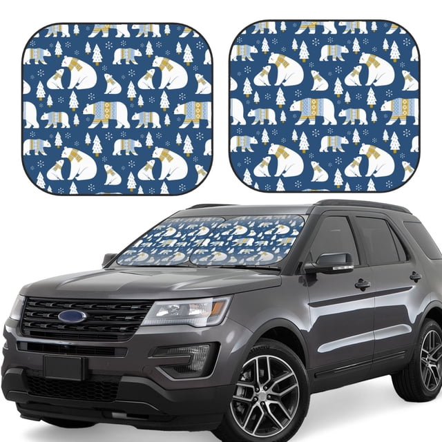 Saiise cute winter bear for Foldable Car Sun Shades (2-Pack) Offer Sun Protection with an Easy-fold Design for Convenient Windshield Shading-Medium