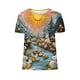 thumbnail image 5 of Tops de Ajuste Suelto para las Mujeres Sudadera Casual Impresa Manga Corta Cuello Redondo Superior, Poliéster, 5 of 5