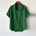 thumbnail image 6 of YFNNUP Cotton Linen Button Down Shirts for Women Short Sleeve V Neck Collared Dress Shirt Solid Color Summer Dressy Blouses Work Tops, 6 of 9