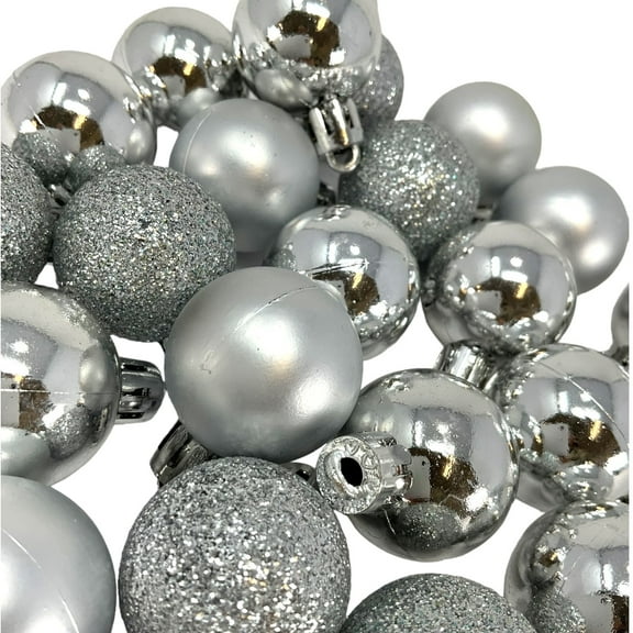 1 Inch Shiny, Matte & Glitter Silver Plastic Christmas Ball Ornaments 24 Piece Set